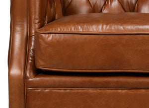 Sarreid Coolidge Leather Swivel Chair In Rich Havana Brown With Elegant Wood And Nailhead Details Brown  54114