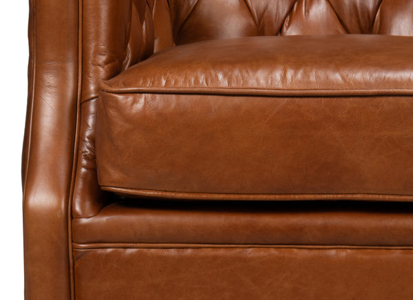 Sarreid Coolidge Leather Swivel Chair In Rich Havana Brown With Elegant Wood And Nailhead Details Brown  54114
