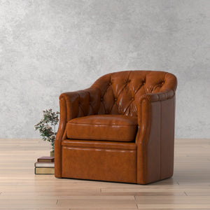 Sarreid Coolidge Leather Swivel Chair In Rich Havana Brown With Elegant Wood And Nailhead Details Brown  54114