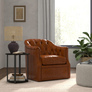 Sarreid Coolidge Leather Swivel Chair In Rich Havana Brown With Elegant Wood And Nailhead Details Brown  54114