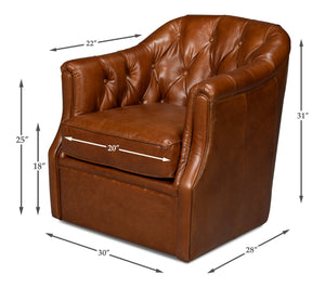 Sarreid Coolidge Leather Swivel Chair In Rich Havana Brown With Elegant Wood And Nailhead Details Brown  54114