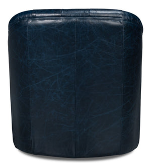 Sarreid Coolidge Leather Swivel Chair In Chateau Blue – Elegant Design With Nailhead Trim & Wood Base Blue  54115