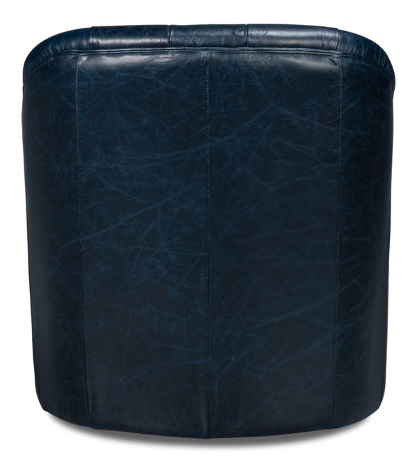 Sarreid Coolidge Leather Swivel Chair In Chateau Blue – Elegant Design With Nailhead Trim & Wood Base Blue  54115
