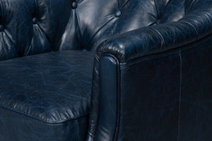 Sarreid Coolidge Leather Swivel Chair In Chateau Blue – Elegant Design With Nailhead Trim & Wood Base Blue  54115