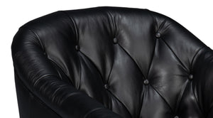 Sarreid Coolidge Leather Swivel Chair In Onyx Black - Stylish Comfort With Wood Accents & Nailhead Trim Black  54116