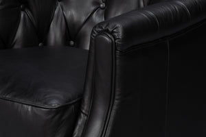 Sarreid Coolidge Leather Swivel Chair In Onyx Black - Stylish Comfort With Wood Accents & Nailhead Trim Black  54116