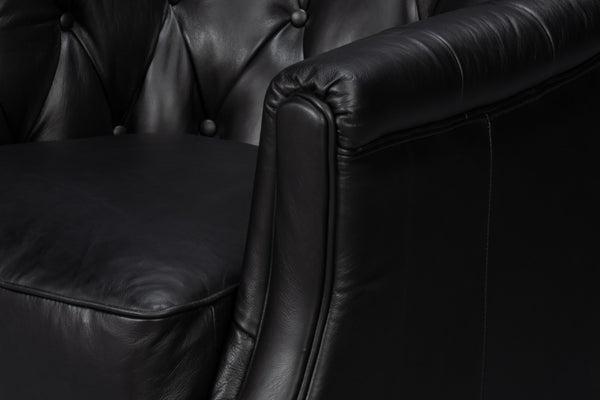 Sarreid Coolidge Leather Swivel Chair In Onyx Black - Stylish Comfort With Wood Accents & Nailhead Trim Black  54116