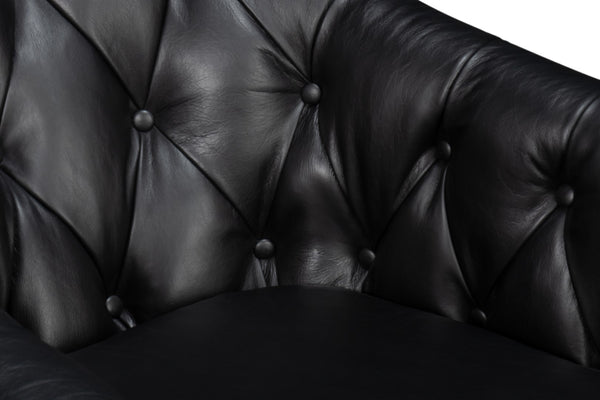 Sarreid Coolidge Leather Swivel Chair In Onyx Black - Stylish Comfort With Wood Accents & Nailhead Trim Black  54116