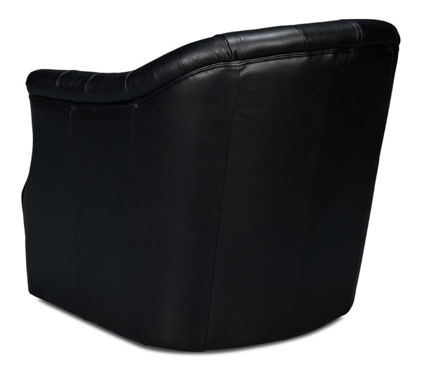 Sarreid Coolidge Leather Swivel Chair In Onyx Black - Stylish Comfort With Wood Accents & Nailhead Trim Black  54116