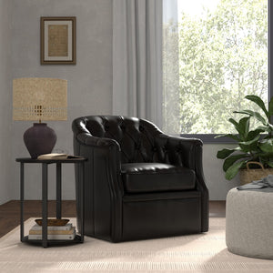 Sarreid Coolidge Leather Swivel Chair In Onyx Black - Stylish Comfort With Wood Accents & Nailhead Trim Black  54116