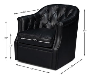 Sarreid Coolidge Leather Swivel Chair In Onyx Black - Stylish Comfort With Wood Accents & Nailhead Trim Black  54116