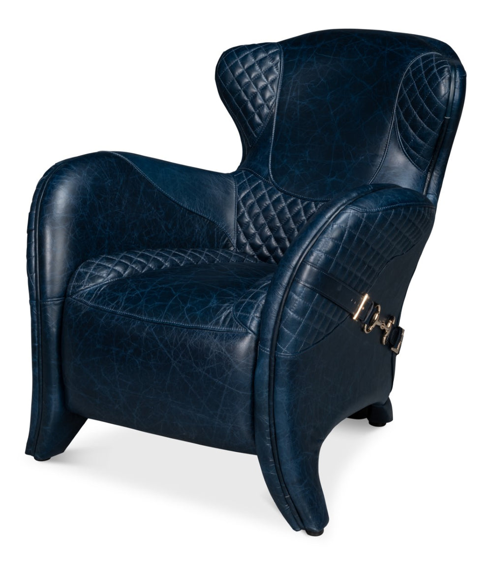 Sarreid Hera Arm Chair In Luxurious Chateau Blue Leather – Stylish Fabricated Frame For Elegant Interiors Blue  54117