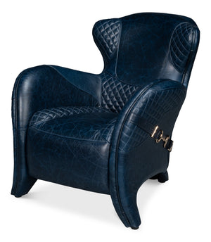 Sarreid Hera Arm Chair In Luxurious Chateau Blue Leather – Stylish Fabricated Frame For Elegant Interiors Blue  54117