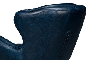 Sarreid Hera Arm Chair In Luxurious Chateau Blue Leather – Stylish Fabricated Frame For Elegant Interiors Blue  54117