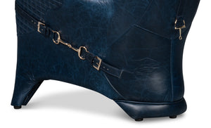 Sarreid Hera Arm Chair In Luxurious Chateau Blue Leather – Stylish Fabricated Frame For Elegant Interiors Blue  54117