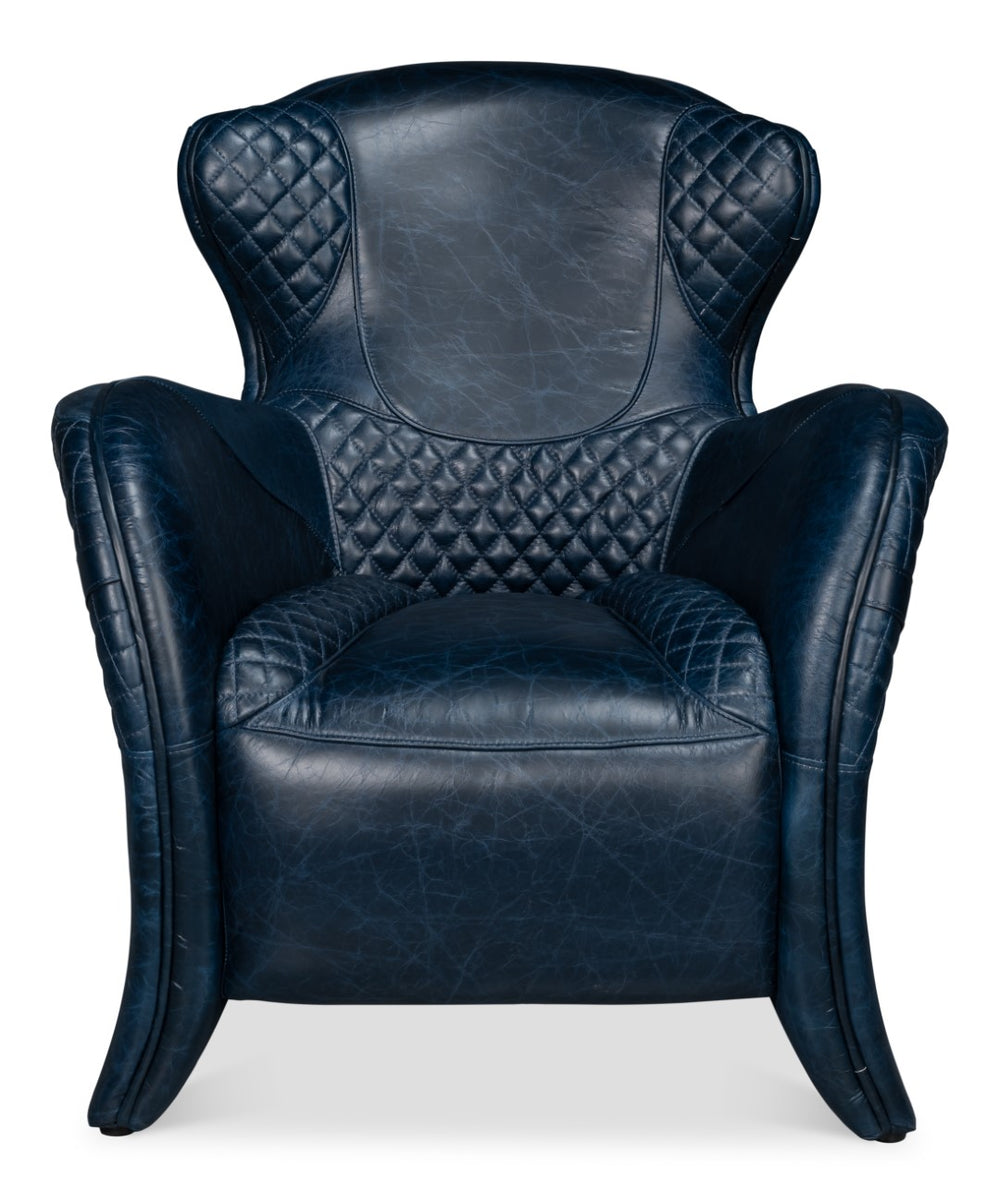 Sarreid Hera Arm Chair In Luxurious Chateau Blue Leather – Stylish Fabricated Frame For Elegant Interiors Blue  54117