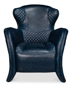 Sarreid Hera Arm Chair In Luxurious Chateau Blue Leather – Stylish Fabricated Frame For Elegant Interiors Blue  54117