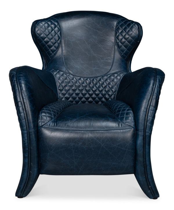 Sarreid Hera Arm Chair In Luxurious Chateau Blue Leather – Stylish Fabricated Frame For Elegant Interiors Blue  54117
