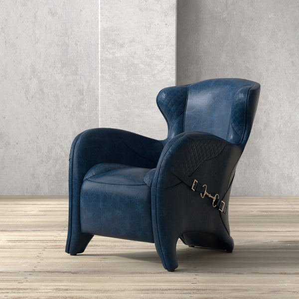 Sarreid Hera Arm Chair In Luxurious Chateau Blue Leather – Stylish Fabricated Frame For Elegant Interiors Blue  54117