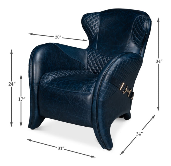 Sarreid Hera Arm Chair In Luxurious Chateau Blue Leather – Stylish Fabricated Frame For Elegant Interiors Blue  54117