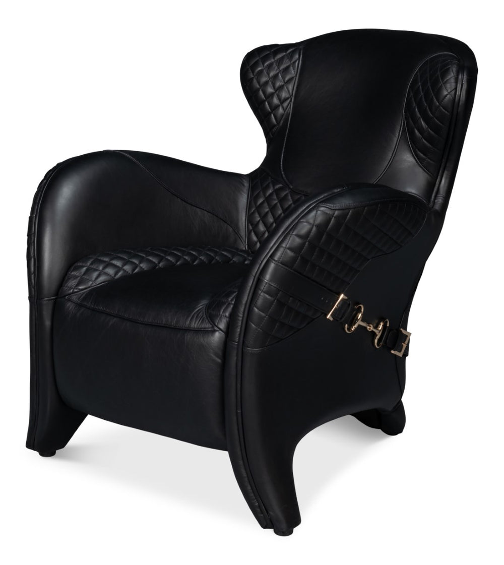 Sarreid Hera Arm Chair Onyx Black - Luxurious Top Grain Leather With Contemporary Fabricated Frame Design Black  54118