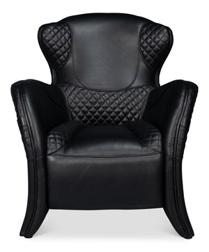 Sarreid Hera Arm Chair Onyx Black - Luxurious Top Grain Leather With Contemporary Fabricated Frame Design Black  54118