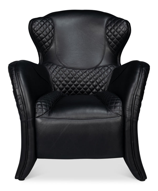 Sarreid Hera Arm Chair Onyx Black - Luxurious Top Grain Leather With Contemporary Fabricated Frame Design Black  54118