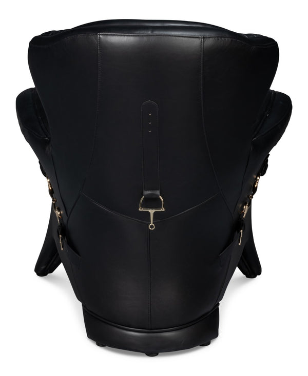 Sarreid Hera Arm Chair Onyx Black - Luxurious Top Grain Leather With Contemporary Fabricated Frame Design Black  54118