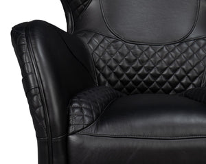 Sarreid Hera Arm Chair Onyx Black - Luxurious Top Grain Leather With Contemporary Fabricated Frame Design Black  54118