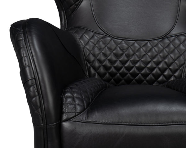 Sarreid Hera Arm Chair Onyx Black - Luxurious Top Grain Leather With Contemporary Fabricated Frame Design Black  54118
