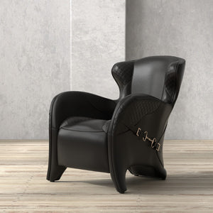 Sarreid Hera Arm Chair Onyx Black - Luxurious Top Grain Leather With Contemporary Fabricated Frame Design Black  54118