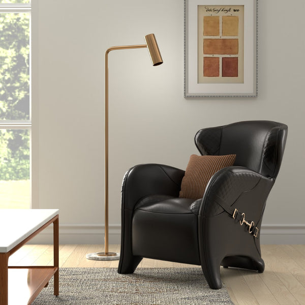 Sarreid Hera Arm Chair Onyx Black - Luxurious Top Grain Leather With Contemporary Fabricated Frame Design Black  54118
