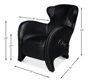 Sarreid Hera Arm Chair Onyx Black - Luxurious Top Grain Leather With Contemporary Fabricated Frame Design Black  54118