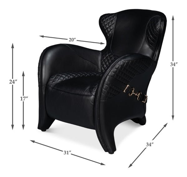 Sarreid Hera Arm Chair Onyx Black - Luxurious Top Grain Leather With Contemporary Fabricated Frame Design Black  54118