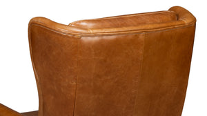 Sarreid Elite Wing Lounge Chair In Luxurious Cuba Brown Leather - Premium Comfort With Sturdy Rubber Wood Brown  54119