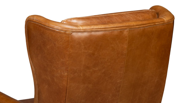 Sarreid Elite Wing Lounge Chair In Luxurious Cuba Brown Leather - Premium Comfort With Sturdy Rubber Wood Brown  54119