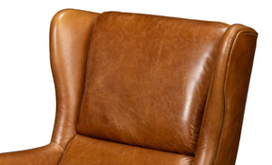 Sarreid Elite Wing Lounge Chair In Luxurious Cuba Brown Leather - Premium Comfort With Sturdy Rubber Wood Brown  54119