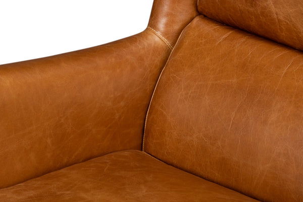 Sarreid Elite Wing Lounge Chair In Luxurious Cuba Brown Leather - Premium Comfort With Sturdy Rubber Wood Brown  54119