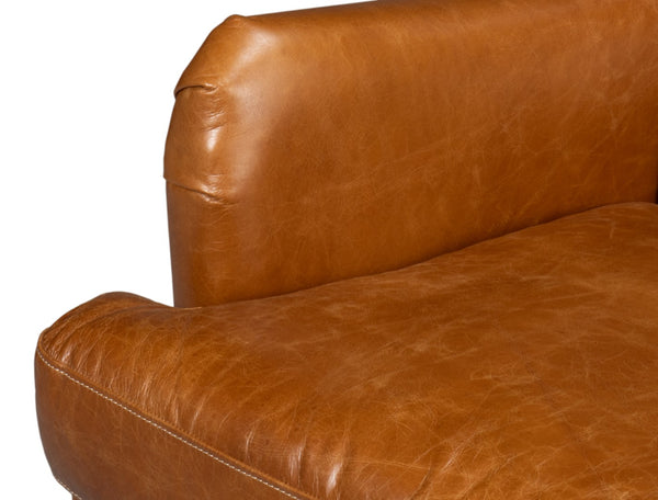 Sarreid Elite Wing Lounge Chair In Luxurious Cuba Brown Leather - Premium Comfort With Sturdy Rubber Wood Brown  54119