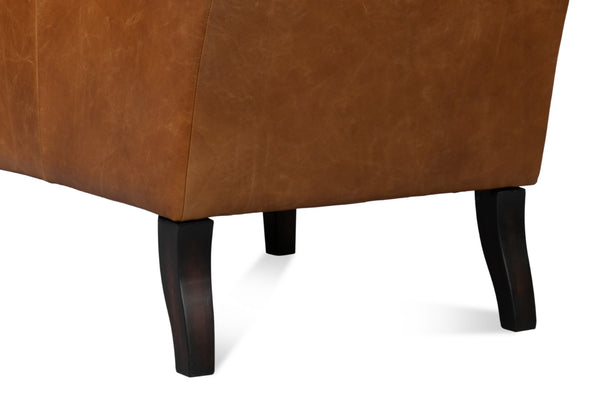 Sarreid Elite Wing Lounge Chair In Luxurious Cuba Brown Leather - Premium Comfort With Sturdy Rubber Wood Brown  54119