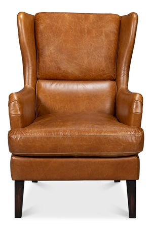 Sarreid Elite Wing Lounge Chair In Luxurious Cuba Brown Leather - Premium Comfort With Sturdy Rubber Wood Brown  54119