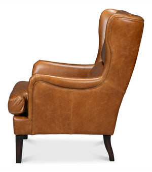 Sarreid Elite Wing Lounge Chair In Luxurious Cuba Brown Leather - Premium Comfort With Sturdy Rubber Wood Brown  54119
