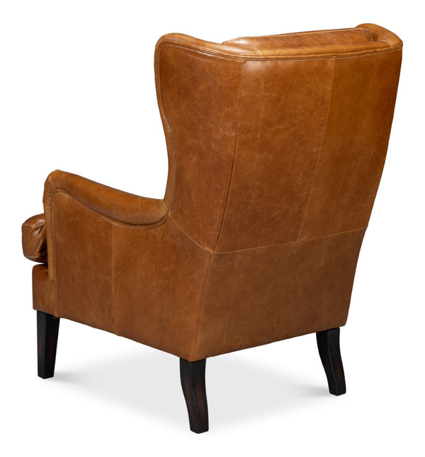 Sarreid Elite Wing Lounge Chair In Luxurious Cuba Brown Leather - Premium Comfort With Sturdy Rubber Wood Brown  54119