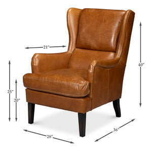 Sarreid Elite Wing Lounge Chair In Luxurious Cuba Brown Leather - Premium Comfort With Sturdy Rubber Wood Brown  54119