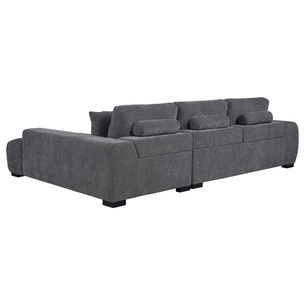 English Elm Plather Luxe Upholstered Sectional with Right Chaise, Grid-Tufted Reversible Cushions & Sturdy Block Legs Charcoal grey B062S01356