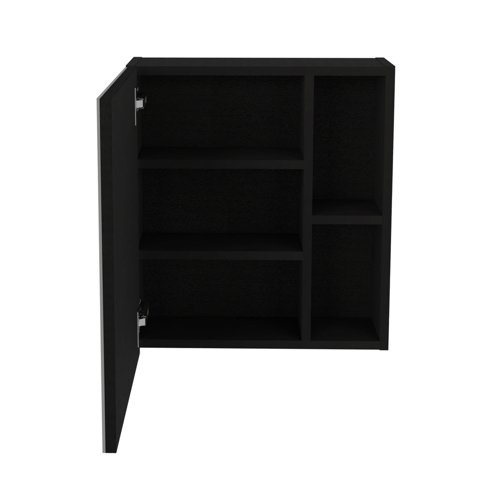 English Elm Medicine Mirrored Wall Cabinet 19" H with Five Shelves, Space-Saving Particle Board Storage Solution Black 24.4 L x 17.32 W x 5.12 H B097132884