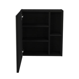 English Elm Medicine Mirrored Wall Cabinet 19" H with Five Shelves, Space-Saving Particle Board Storage Solution Black 24.4 L x 17.32 W x 5.12 H B097132884