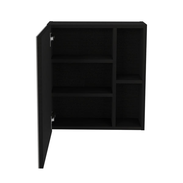English Elm Medicine Mirrored Wall Cabinet 19" H with Five Shelves, Space-Saving Particle Board Storage Solution Black 24.4 L x 17.32 W x 5.12 H B097132884