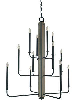 Framburg 12-light Stunning Matte Black Chandelier With Elegant Grey Oak Accents For Modern Foyer Spaces Matte Black Metal 5412 Mblack