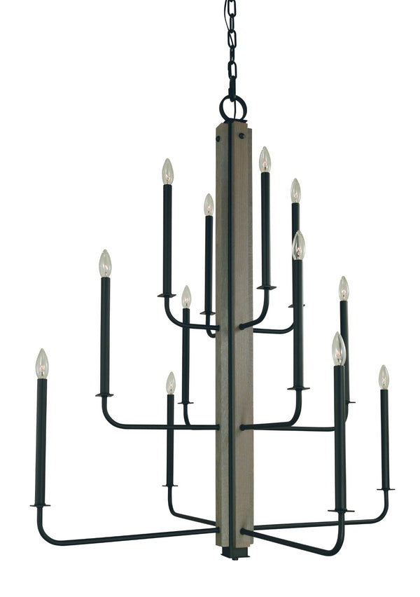 Framburg 12-light Stunning Matte Black Chandelier With Elegant Grey Oak Accents For Modern Foyer Spaces Matte Black Metal 5412 Mblack